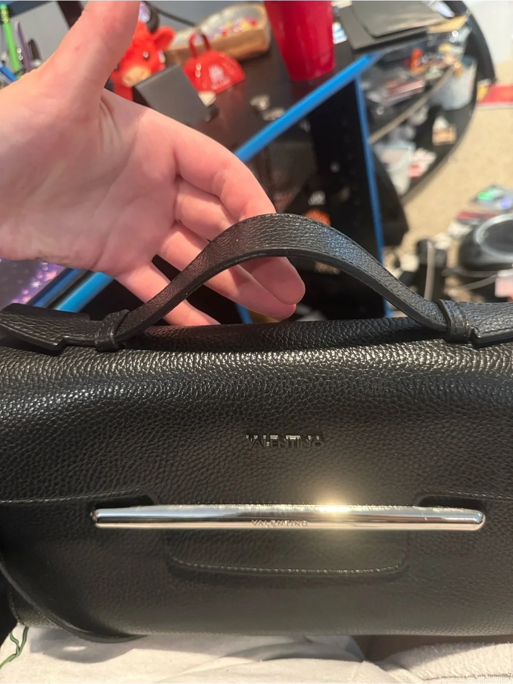 Mario Valentino Black Leather Top-Handle Crossbody Bag